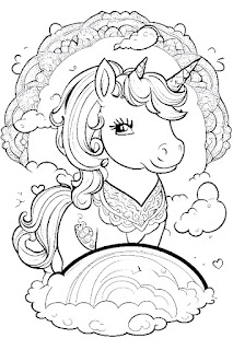 Unicorn mandala on a cloud coloring page