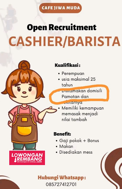 2 Lowongan Kerja Pegawai Kasir dan Barista Jiwa Muda Coffe And Resto Rembang Tanpa Syarat Ijazah