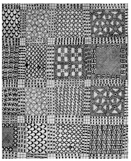 Adinkra cloth with swastika (nkontim) panel.