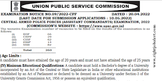 253 Central Armed Police Forces Assistant Commandant Job Vacancies UPSC