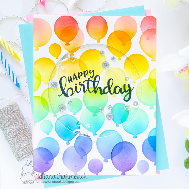 Balloon Birthday card by Tatiana Trafimovich | Bokeh Balloons Stencil Set and Birthday Essentials Stamp Set by Newton's Nook Designs