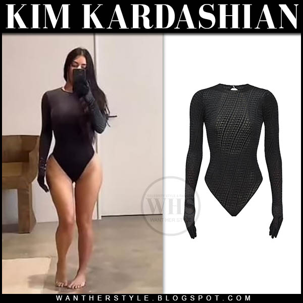 Kim Kardashian in black bodysuit with gloves