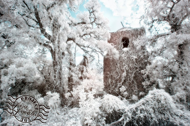 365 photo project, Lisa on Location photography, New Braunfels, Texas. San Xavier Mission replica in infrared. San Marcos, Texas.