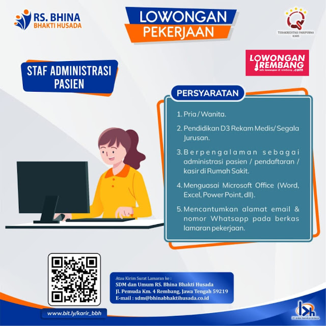 Lowongan Kerja Pegawai Staf Administrasi Pasien Rumah Sakit Bhina Bhakti Husada Rembang