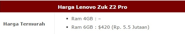 Harga HP Lenovo Zuk Z2 Pro Tahun 2017 Lengkap Dengan Spesifikasi, Processor Dual Core, RAM 6 GB
