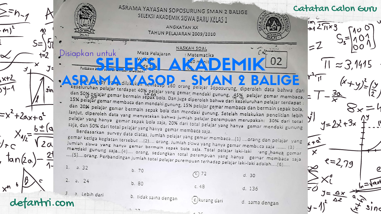 Matematika SMP, Soal Seleksi Akademik Yayasan Soposurung (Asrama YASOP) - SMAN 2 Balige 2009