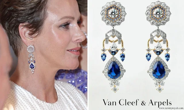 Princess Charlene wore Van Cleef & Arpels Lovia Earrings