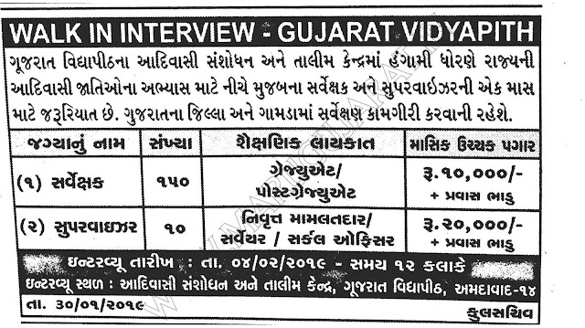 Gujarat Vidyapith Recruitment for Various 01 month Contractual Posts 2019
