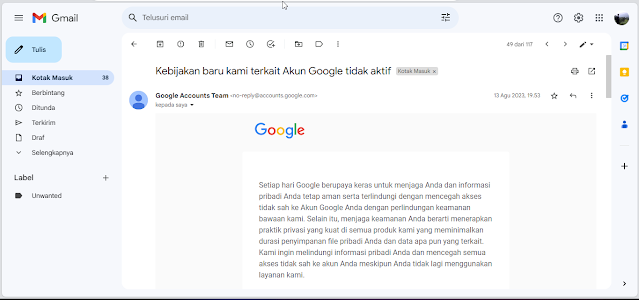 Google Akan Menghapus Akun Gmail yang Tidak Aktif Selama 2 Tahun