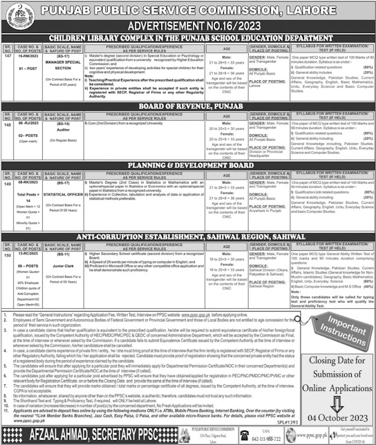 PPSC Government Jobs At Punjab Public Service Commission 2023