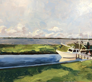 painting of shrimp boat. The view from The Nest B&B in Palacios, Texas. This is the site of the art retreat by David Borden