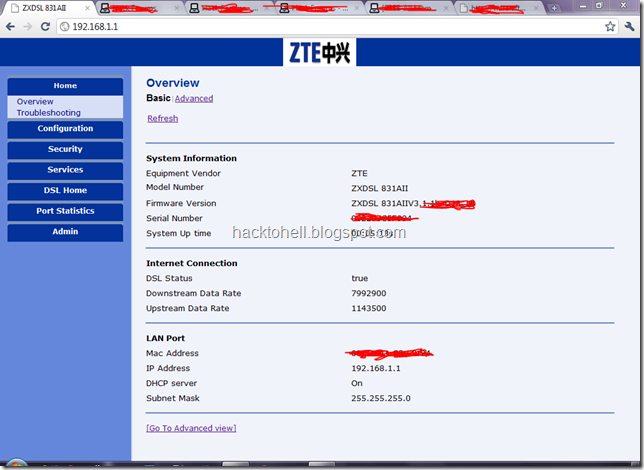 ZXDSL 831AII 192.168.1.1