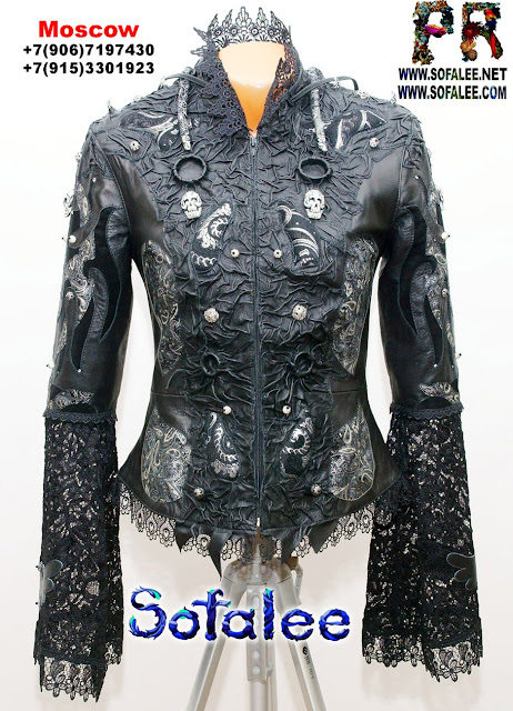 Embroidered leather jacket for ladies
