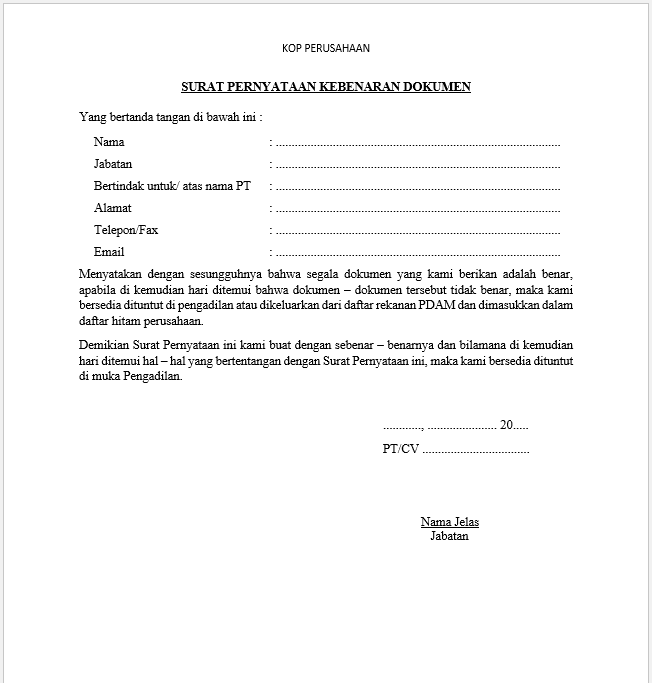 Surat Pernyataan Keabsahan Dokumen : Surat Pernyataan ...