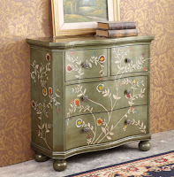 Interesting green vintage cabinet with floral pattern