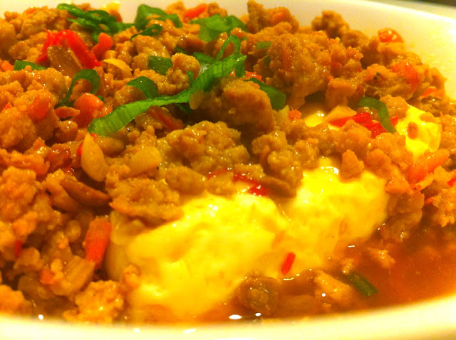 Steam Tofu with Pork Mince in Soya Bean Sauce