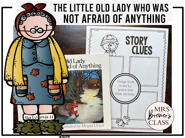 The Little Old Lady Who Was Not Afraid of Anything book activities unit with  literacy activities, reading printables, and a craft for Halloween in Kindergarten and First Grade