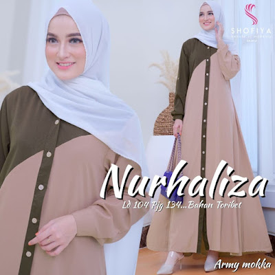 NURHALIZA DRESS Army Mokka  - Gamis Muslim Terbaru