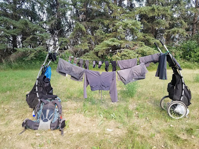 Hiker laundry drying Manitoba.
