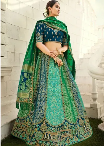 Blue Colored Designer Banarasi Lehenga