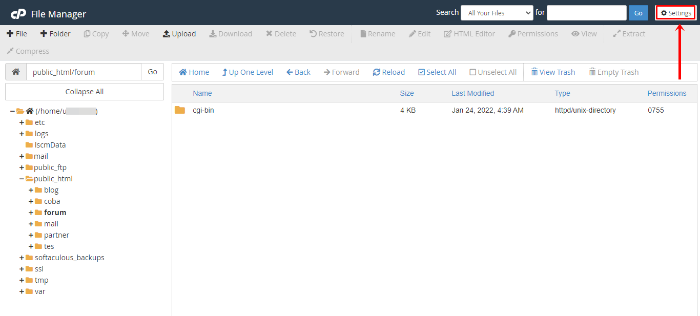 Tombol Settings di File Manager