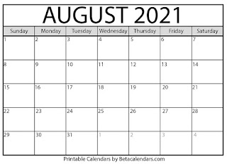 Free Printable Calendar August 2021