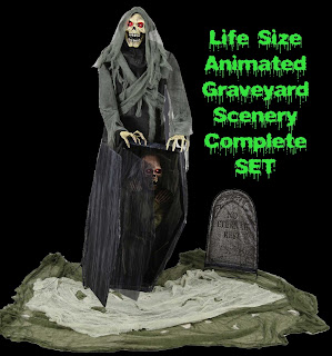 Life Size GRAVEYARD REAPER ANIMATED PROP Talking LED Zombie-SET