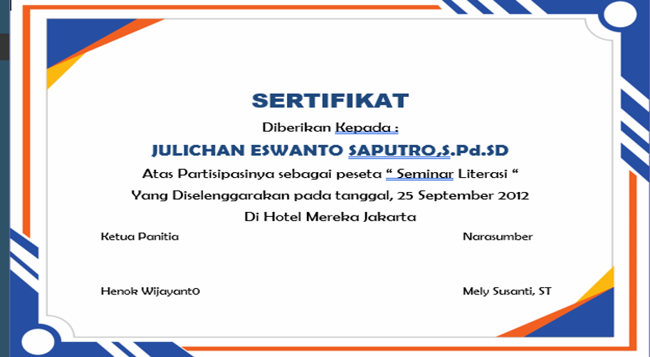 desain sertifikat piagam seminar format word