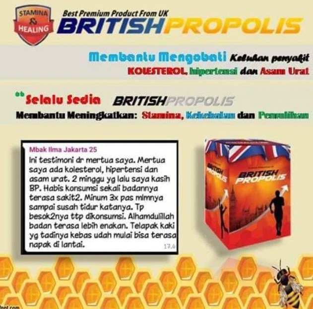 testimoni beberapa orang yang penyakit kolesterol &  sudah minum british propolis secara kontinyu & telah merasakan manfaat yang sangat besar untuk kesehatannya