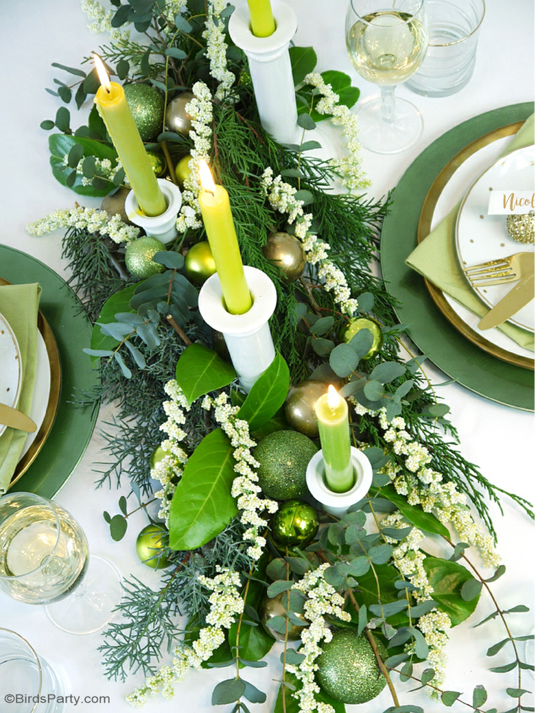 Ma Table de Noël en Vert & Doré avec des décoration DIY, déco florale pour les fêtes, menu de fête et idées faciles à faire soi même! | BirdsParty.fr