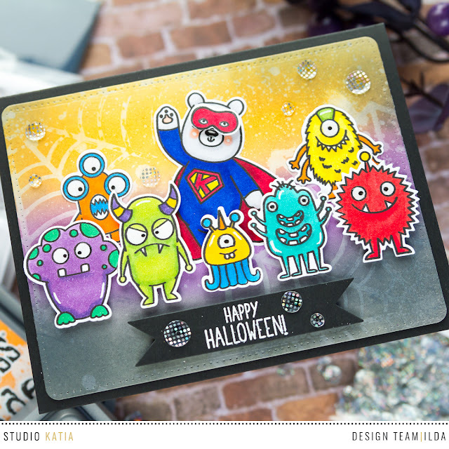 Super Kobi and the Monster Gang Halloween Scene Card by ilovedoingallthingscrafty.com