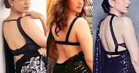 bollywood black backless saree sexy back