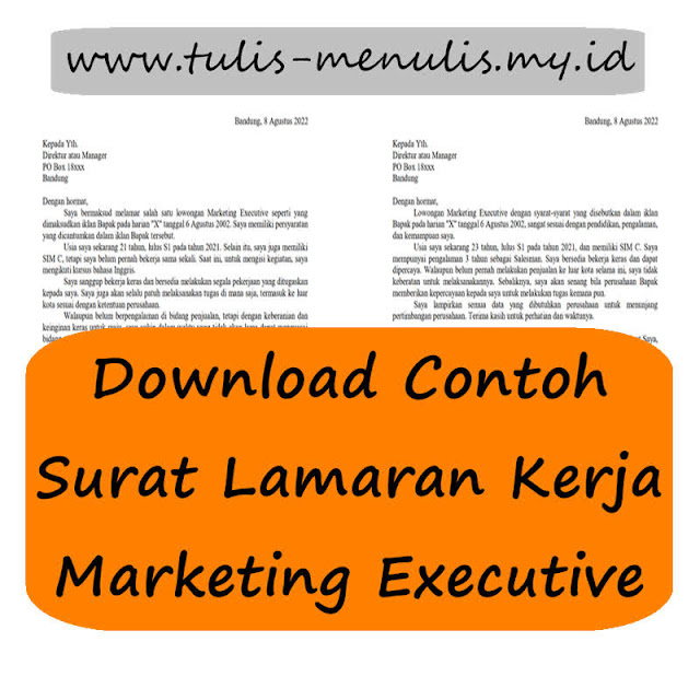 Download Contoh Surat Lamaran Kerja Marketing Executive