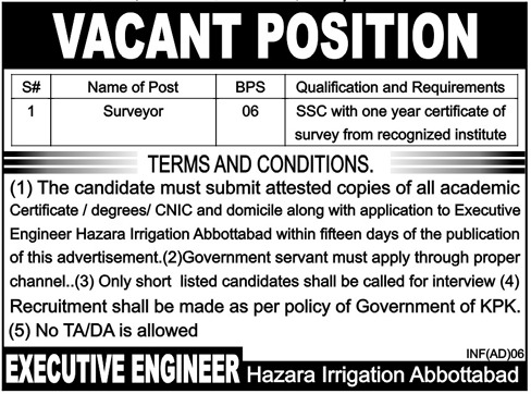 Latest Irrigation Department Engineering Posts Abbottabad 2023