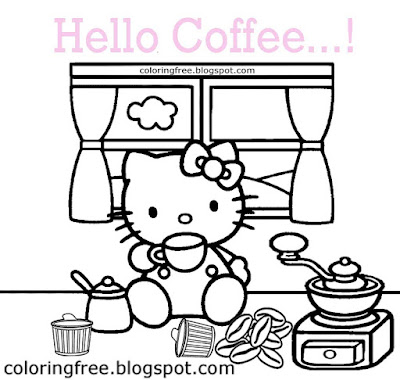 Hot beverage clipart time for tea break Hello Kitty drinking milky coffee colouring pages for girls