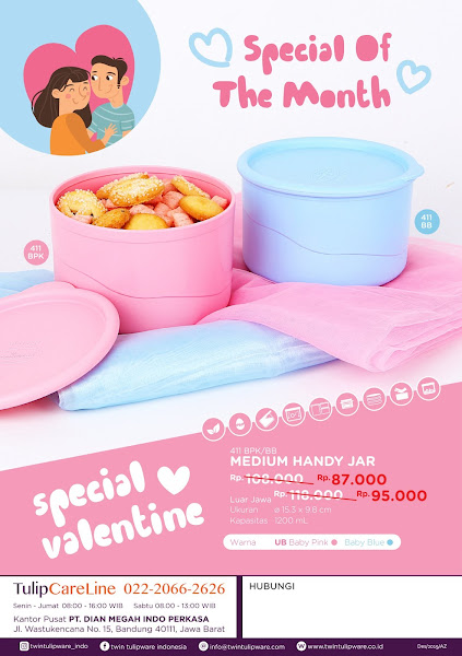 Promo Diskon Tulipware Februari 2020, Madium Handy Jar Valentine