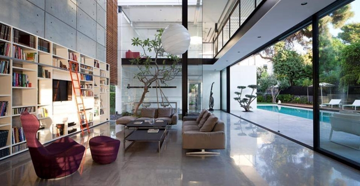 Open living room of Modern Bauhaus Mansion In Israel 
