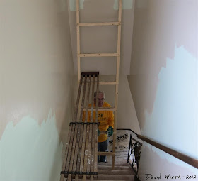 painting starir, stairway, ladder, platform, wood, hard
