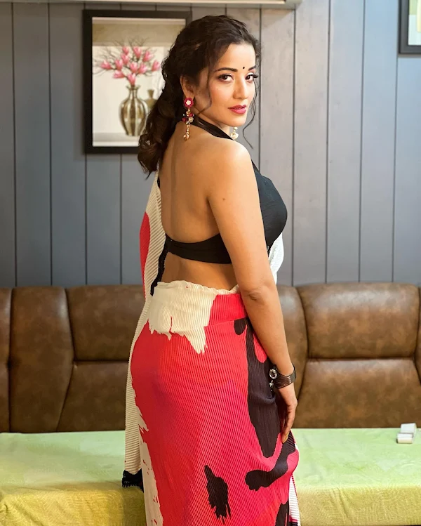 Monalisa saree backless blouse curvy hot actress
