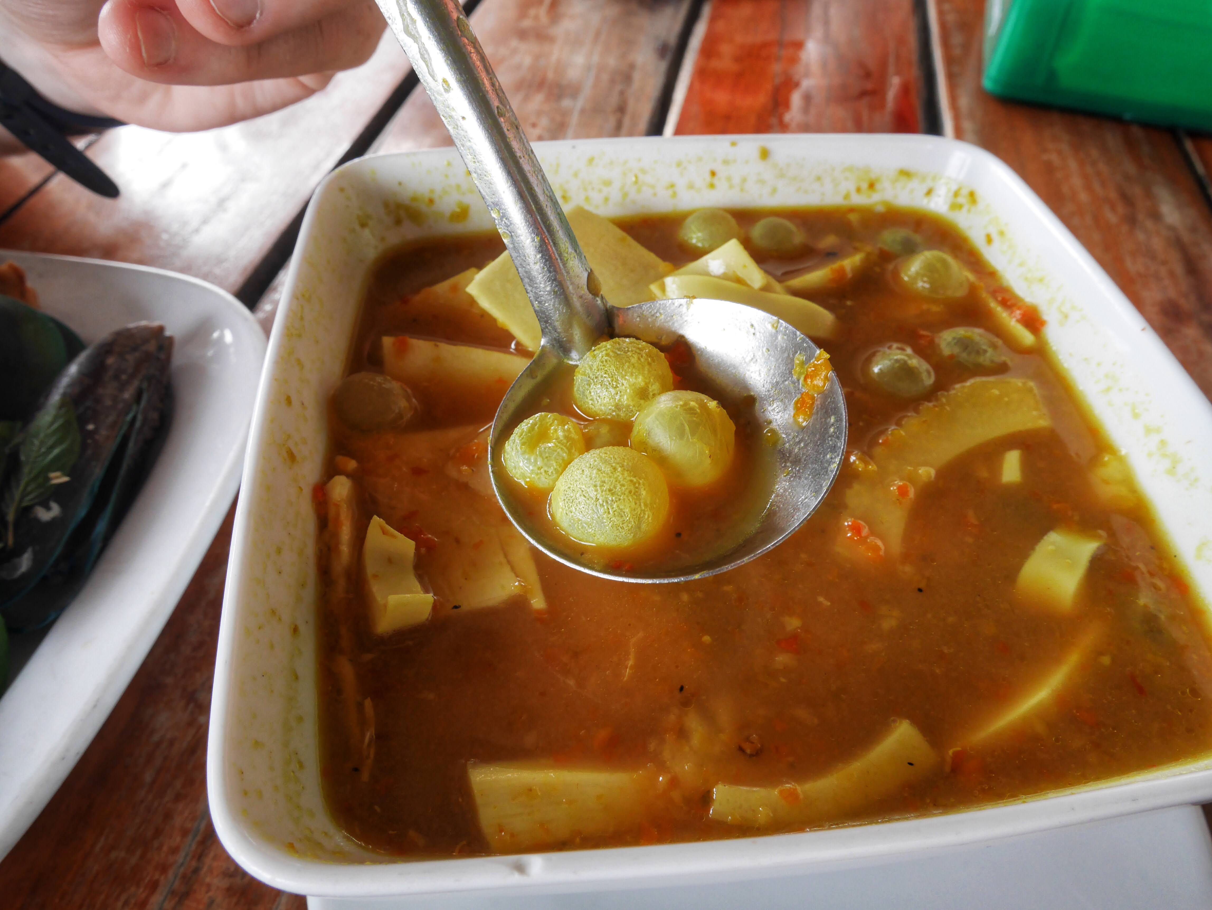 southern-style gaeng som (orange curry) with coconut and fish eggs