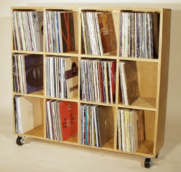 large record shelf on casters