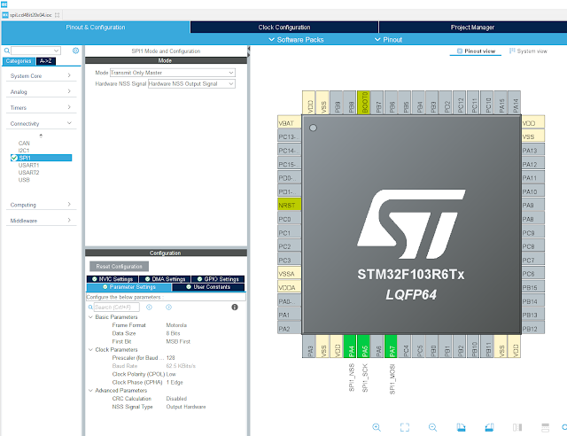 STM32F103R6 SPI Interfaces To SN74HC595N Character LCD Driver