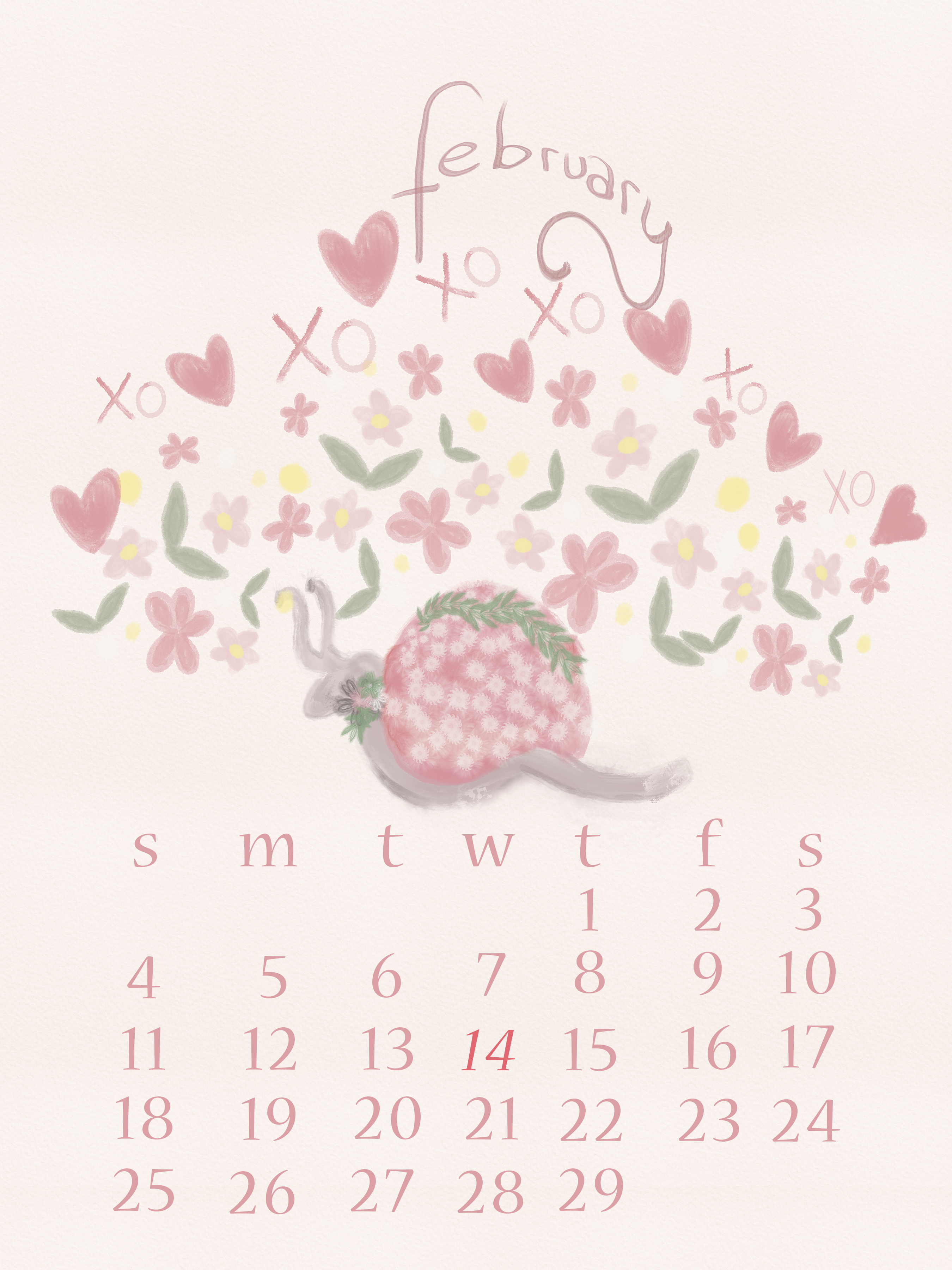 February  2024 illustration Calendar by Urban Jipse Design Co