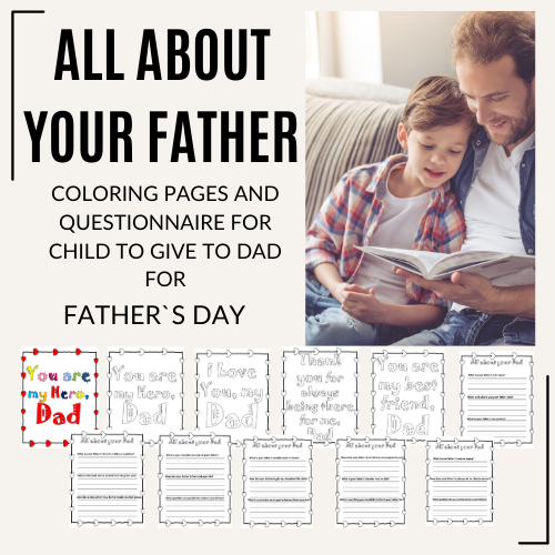 All About Your Father Coloring Pages and Questionnaire Gift Booklet for Father's Day