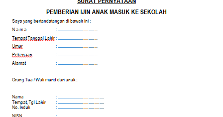 Rinto Kusmiran Surat Pernyataan Pemberian Ijin Anak Masuk Ke Sekolah