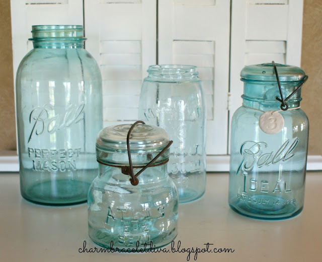 vintage blue Mason Ball Jars collection