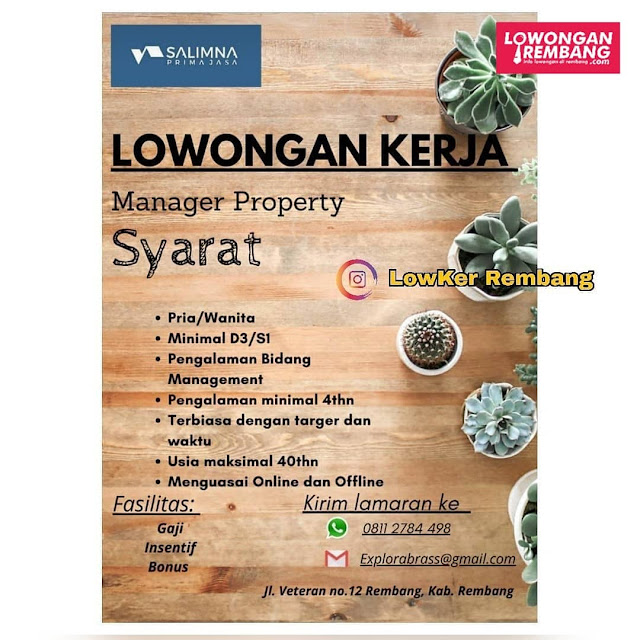 Lowongan Kerja Manager Property Salimna Prima Jasa Rembang