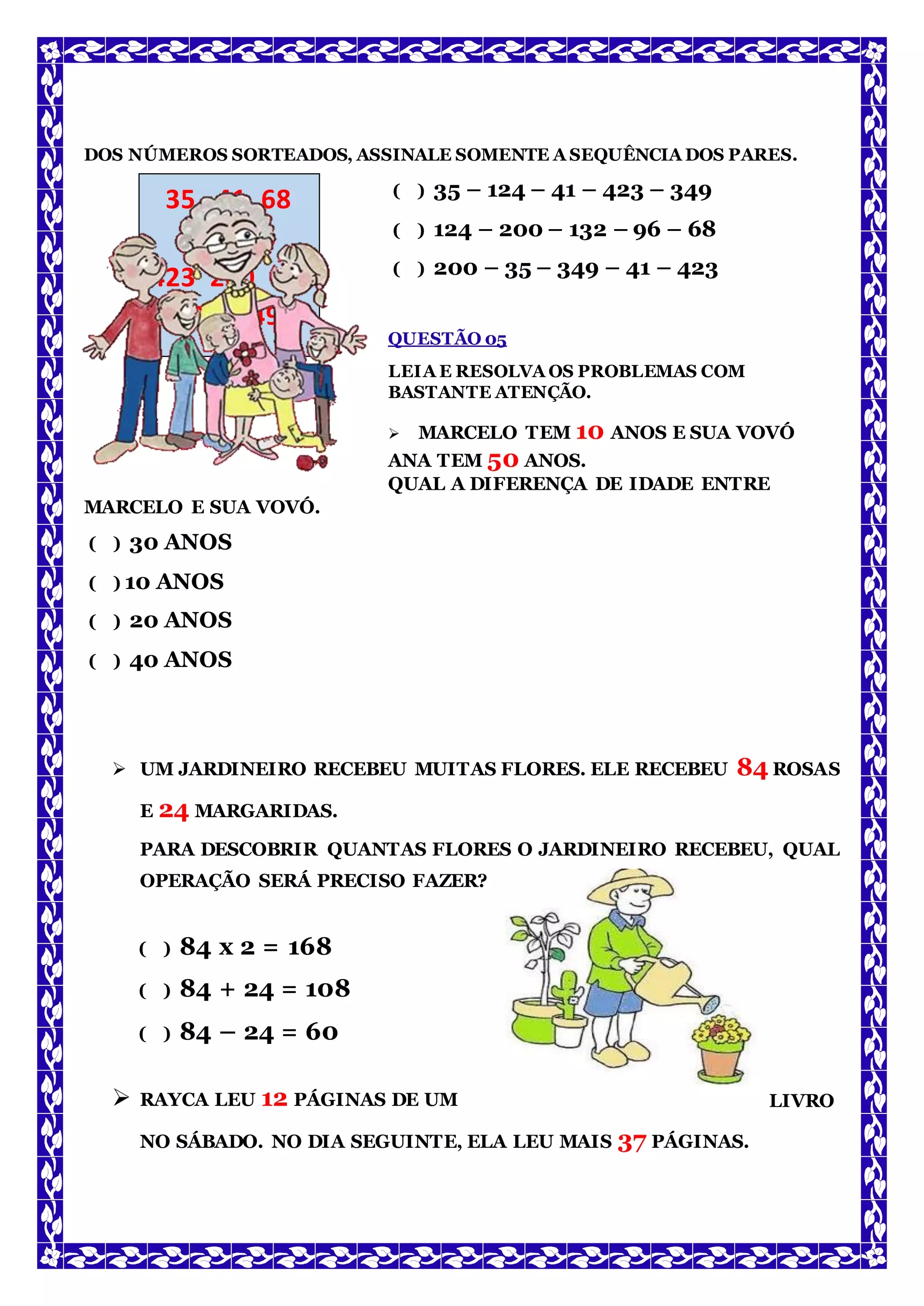 PROVA DE MATEMÁTICA 3 ANO FUNDAMENTAL