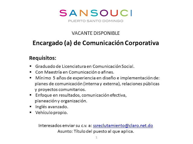 Sansouci tiene Empleo para Encargado de Comunicación Corporativa