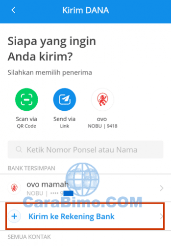 Kirim dana ke rekening bank